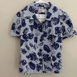 Alberto Makali tropical cotton button down puff sleeve top coastal vacation